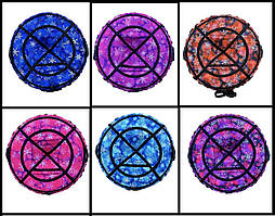 Тюбінг (варушка) 100 і 120 см, надувні санки дитячі для дівчинки Сніжинка, кораловий із камерою, крижаність пВХ