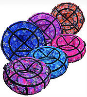 Тюбінг (варушка) 100 і 120 см, надувні санки дитячі для дівчинки Сніжинка, кораловий із камерою, крижаність пВХ