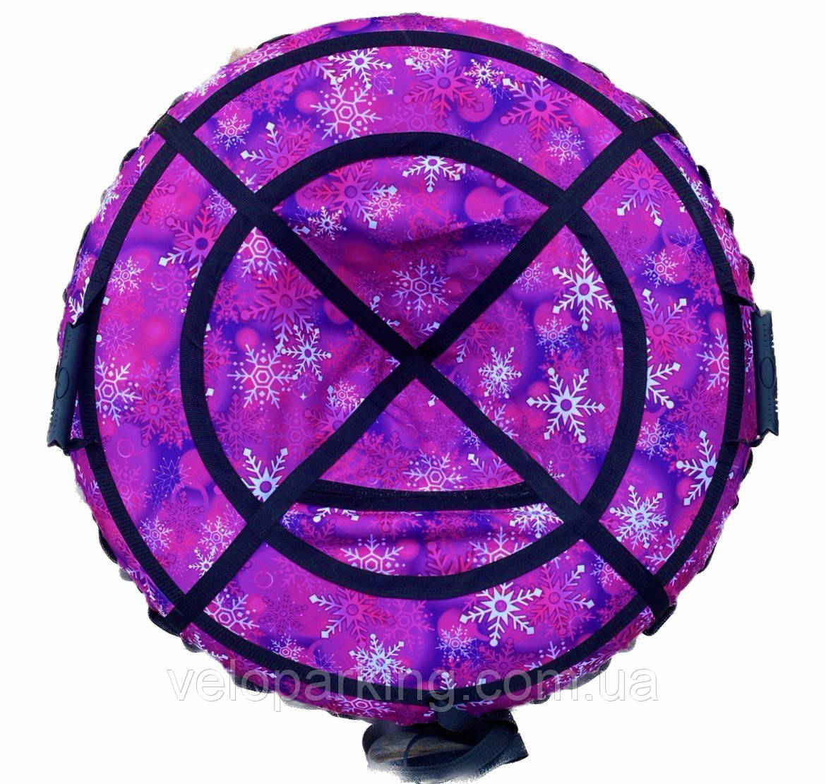 Тюбінг (ваташка) 100 см, надувні санки дитячі для дівчинки Сніжинка, фіолетовий із камерою, крижаність пВХ,