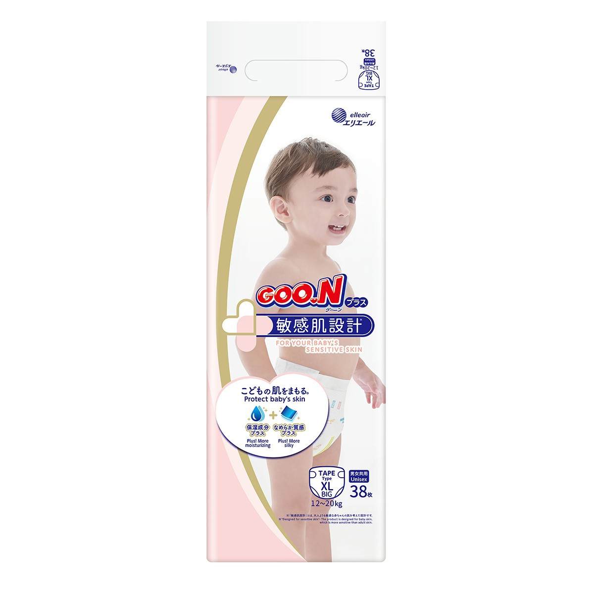 Підгузки GOO.N Plus для дітей 12-20 кг (розмір XL, на липучках, унісекс, 38 шт.)