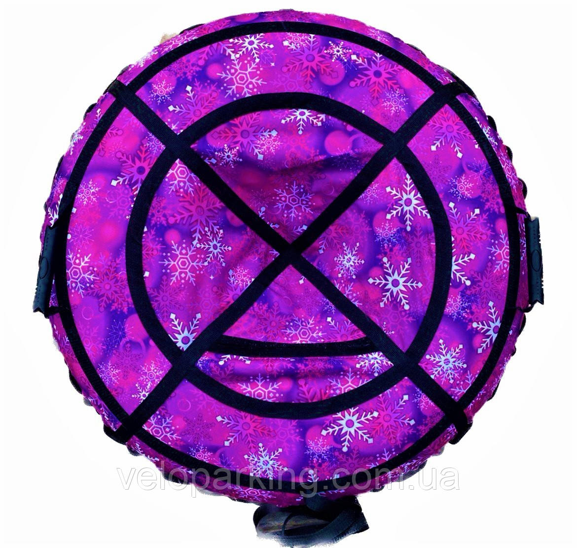 Тюбінг (ваташка) 100 см, надувні санки дитячі для дівчинки Сніжинка, фіолетовий із камерою, крижаність пВХ,