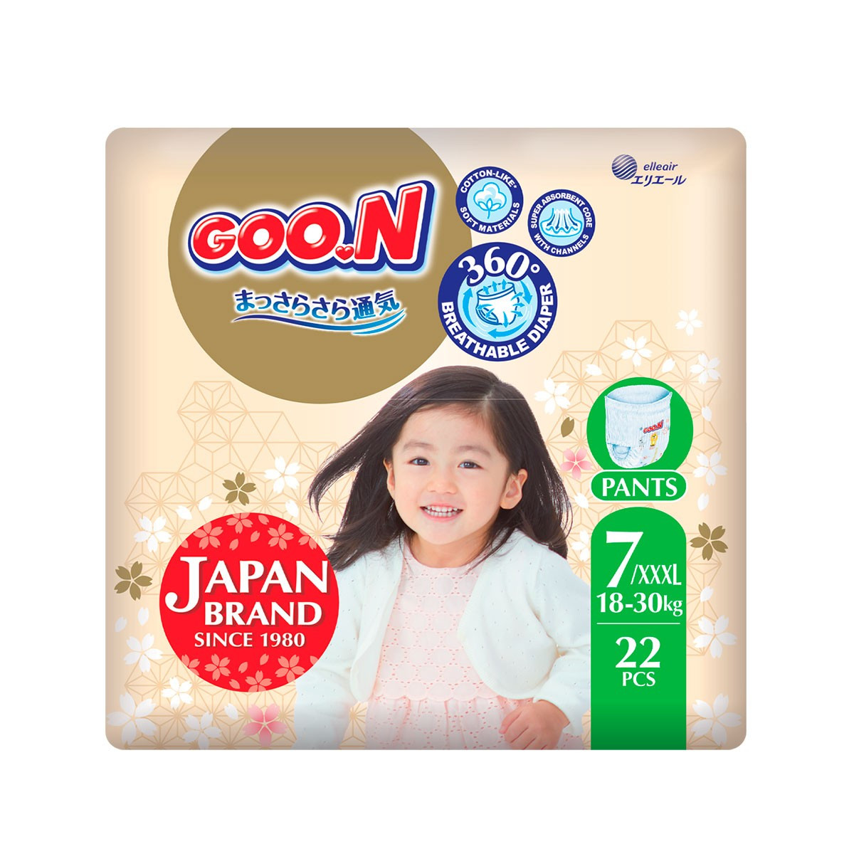 Трусики-підгузки GOO.N Premium Soft для дітей 18-30 кг (розмір 7(3XL), унісекс, 22 шт.)