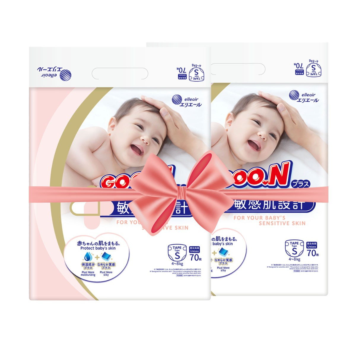Підгузки GOO.N Plus для дітей 4-8 кг (розмір S, на липучках, унісекс, 140 шт.)