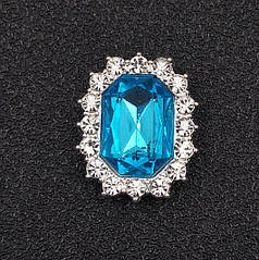 Камінь у срібній оправі зі стразами, 21х17 мм, бірюзовий
