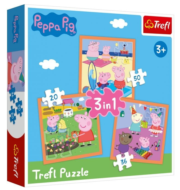 Пазли 3 в 1 Винахідлива Пепа. Свинка Пепа. Inventive Peppa Pig (20,36,50 ел.) 34852 (Trefl)
