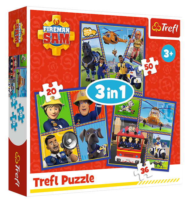 Пазли 3 в 1 День пожежника. Пожежник Сем. Fireman Sam' day (20,36,50 ел.) 34868 (Trefl)