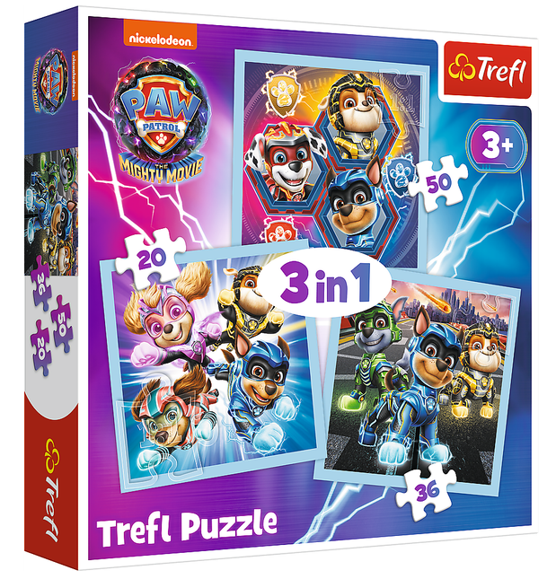 Пазли 3 в 1 Могутня сила щенят. Щенячий патруль. Mighty Pups Power (20,36,50 ел.) 34869 (Trefl)