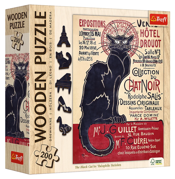 Пазли Wooden Puzzle. Чорний кіт. Теофіль Стейнлен. The Black Cat.Théophile Steinlen (200 ел.) 20254 (Trefl)