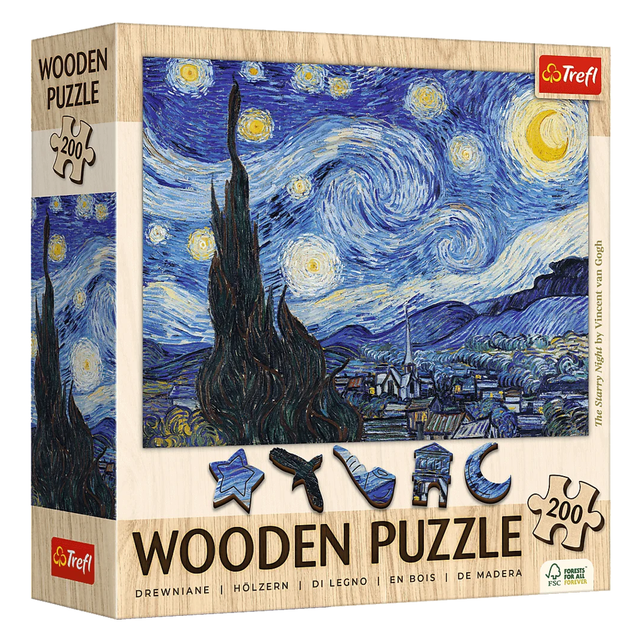 Пазли Wooden Puzzle. Зоряна ніч. Вінсент ван Гог. The Starry Night. Vincent van Gogh (200 ел.) 20248 (Trefl)