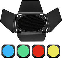 Фотосвітло Soonpho BD-04 Barn Door Metal Barn Door & Honeycomb Grid & 4 Color Gel Filter Set для 7 Inch Standard Reflector Mount