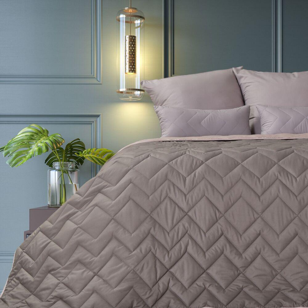 Покривало 240х260 см IDEIA стьобане двостороннє якісна стібка мікрофібра шоколад беж на ліжко, диван, фото 1