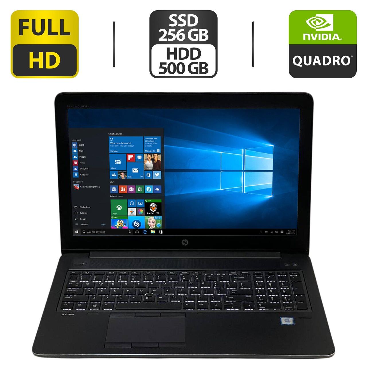 Ноутбук HP ZBook 15 G3/ 15.6" 1920x1080/ Xeon E3-1505M v5/ 32GB RAM/ 256GB SSD+500GB HDD/ Quadro M2000M 4GB