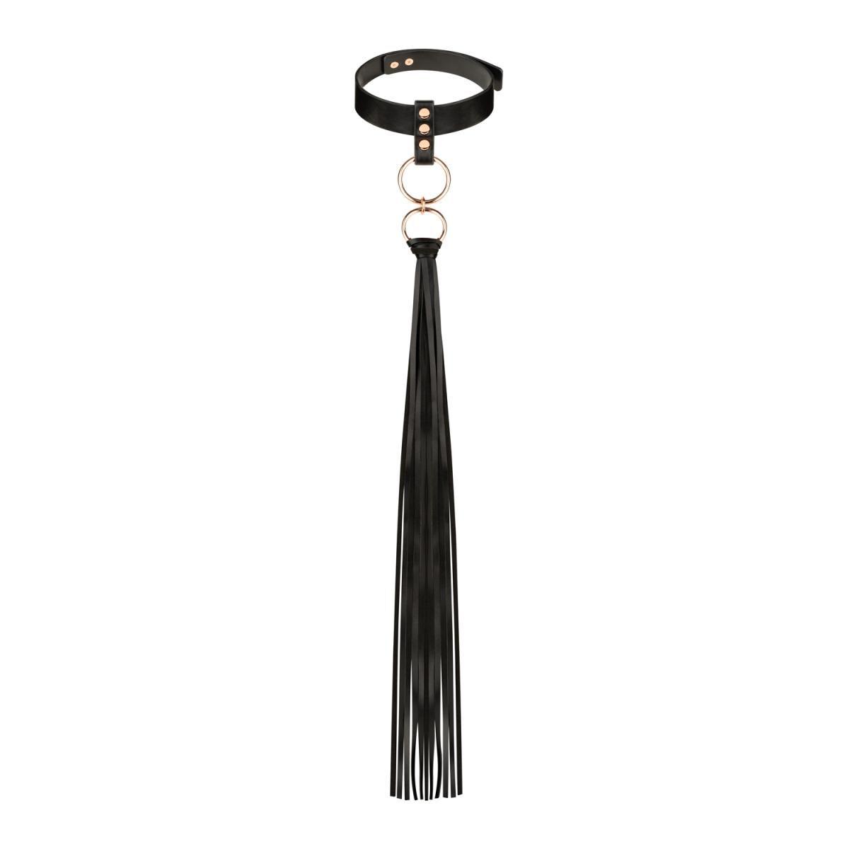 Нашийник із флоггером Rosy Gold — Collar with Flogger — Black