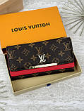 Жіночий гаманець Louis Vuitton коричневий + червоний великий подвійний Луї Віттон, фото 2
