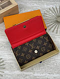 Жіночий гаманець Louis Vuitton коричневий + червоний великий подвійний Луї Віттон, фото 5