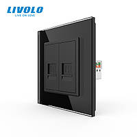 Розетка комп'ютерна подвійна RJ-45 Livolo чорний скло (VL-C792C-12)