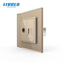 Розетка комп'ютерна RJ-45 і ТБ розетка Livolo золото скло (VL-C791VC-13)