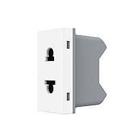 Універсальна розетка LIVOLO 2 в 1, біла, без заземлення, з захисними шторками, модуль 0.5 поста, 16А 250В (VL-FCT25 16A-1WP)