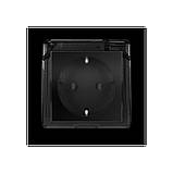 Електрична розетка вологозахисна з кришкою IP44 з заземленням, LIVOLO, чорна, скляна рамка, шторки, 250В 16А (VL-C7C1EUWF-12), фото 2