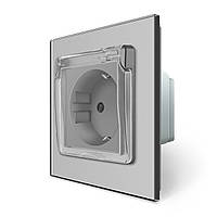 Електрична розетка вологозахисна з кришкою IP44 з заземленням, LIVOLO, чорна, скляна рамка, шторки, 250В 16А (VL-C7C1EUWF-12) Wenzhou Livolo Electric Co., Ltd., Сірий