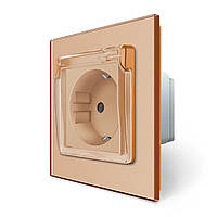 Електрична розетка вологозахисна з кришкою IP44 з заземленням, LIVOLO, чорна, скляна рамка, шторки, 250В 16А (VL-C7C1EUWF-12) Wenzhou Livolo Electric Co., Ltd., Золотий