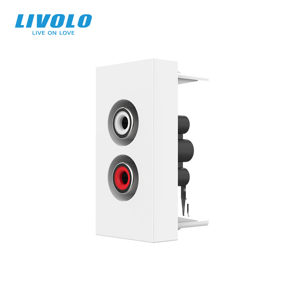 Аудіо розетка RCA (тюльпан) LIVOLO, біла, модуль 0.5 поста, для колонок / підсилювача (VL-FCAU-1WP), фото 1