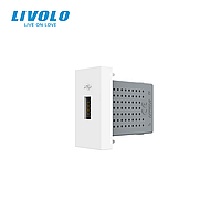 USB розетка LIVOLO 5V 2.1A, біла, 10Вт, з блоком живлення, модуль 0.5 поста (VL-FCUA-1WP)