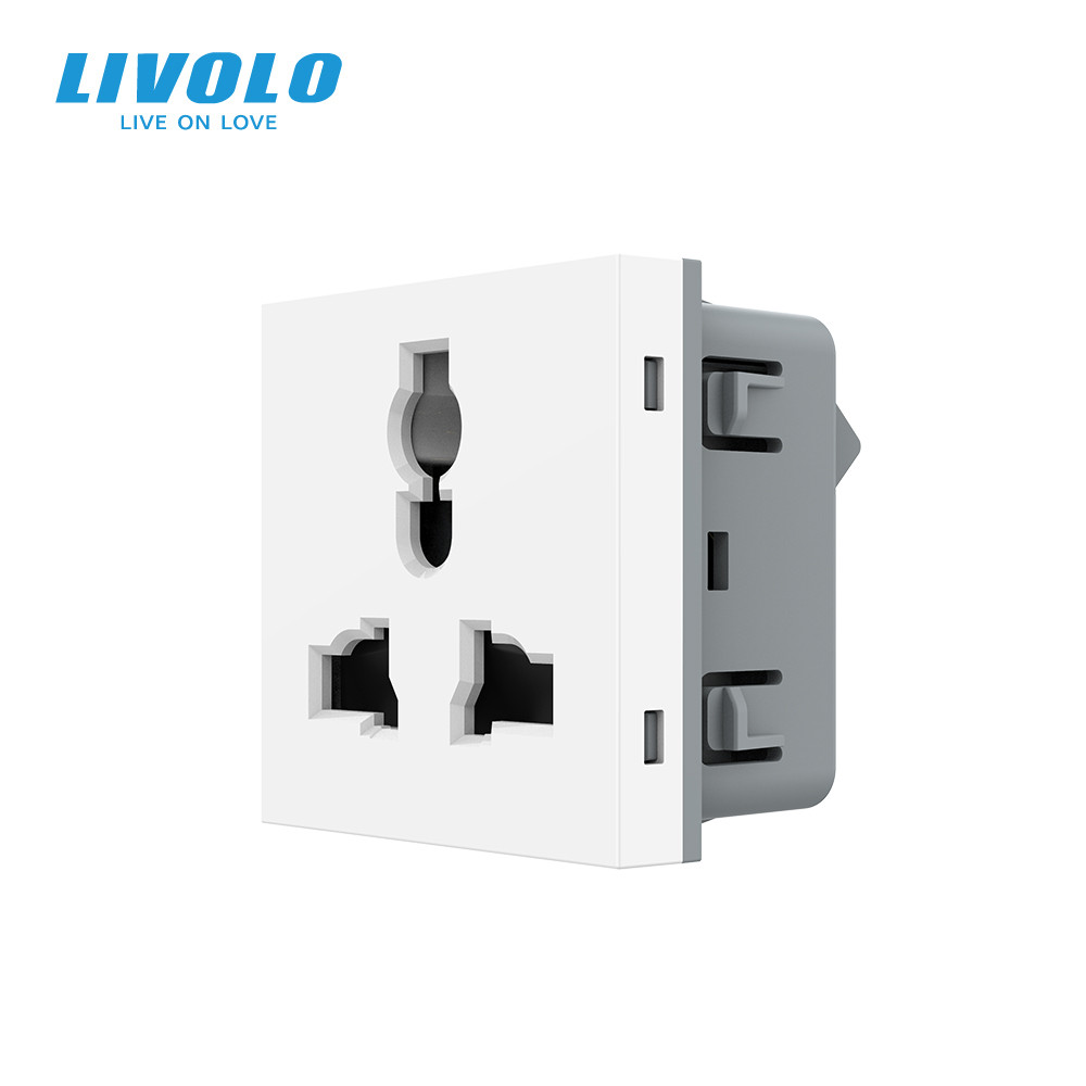 Механізм універсальна розетка 12 стандартів в 1 Livolo білий (VL-FCT22 16A-2WP), фото 1