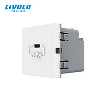 USB Type-C розетка LIVOLO, PD 45W, Power Delivery, швидка зарядка, біла, модуль (VL-FCUC-2WP)