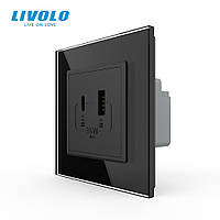 Розетка USB-A та USB-C з Power Delivery 36W Livolo чорний скло (VL-C7FCUA18W.UC18W-2BP)
