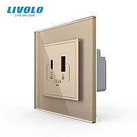 Розетка USB-A та USB-C з Power Delivery 36W Livolo золотий скло (VL-C7FCUA18W.UC18W-2AP)