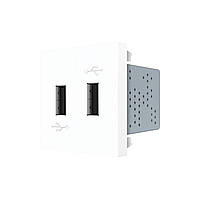 Подвійна розетка USB LIVOLO біла, з блоком живлення 2×USB-A 5V/2.1A, 2×10Вт, модуль (VL-FCUA-2WP)