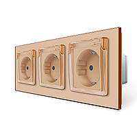 Потрійна електрична розетка вологозахисна з кришкою IP44 з заземленням, LIVOLO, біла, скляна рамка, шторки, 250В 16А Золотий