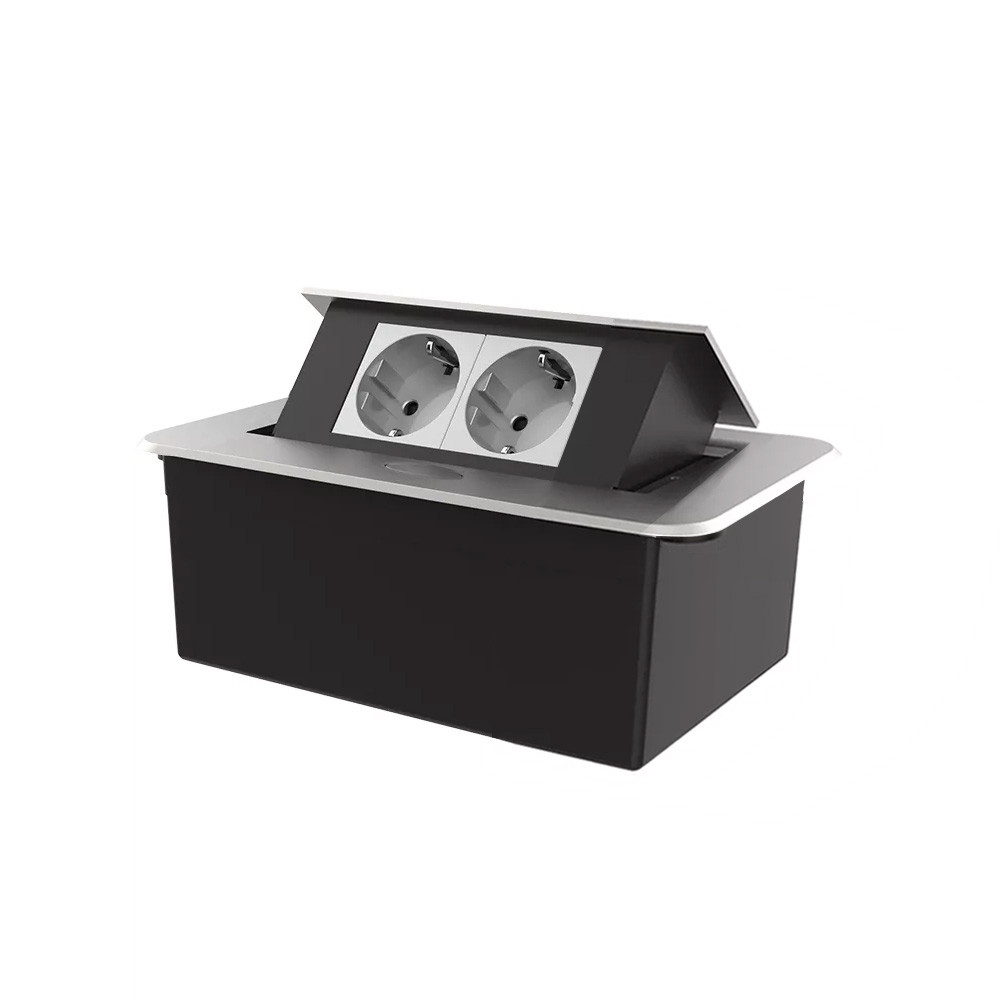 Меблева розетка подвійна LIVOLO чорна, вбудована у стільницю, для кухні/офісу/конференц-залу, висувна, з заземленням, плавне Wenzhou Livolo Electric Co., Ltd., 12, 12 мес., 70 мм, 155 мм, Із заземленням, Із захисними шторками, 2, Гвинтами, 3.5 кВт, 16 А,, фото 1