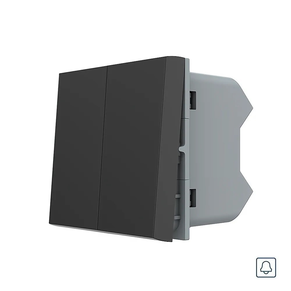 2-клавішний кнопковий вимикач без фіксації (дзвінковий / імпульсний) LIVOLO, чорний, модуль без рамки (VL-FCMH-1BP), фото 1