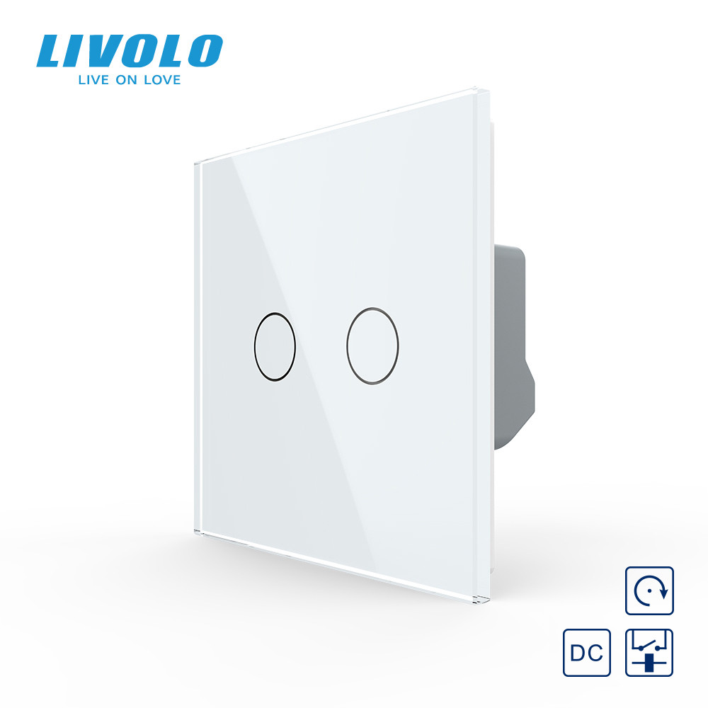 Сенсорна кнопка 2 сенсора 12/24В Livolo білий скло (VL-FC2HC-2WP), фото 1