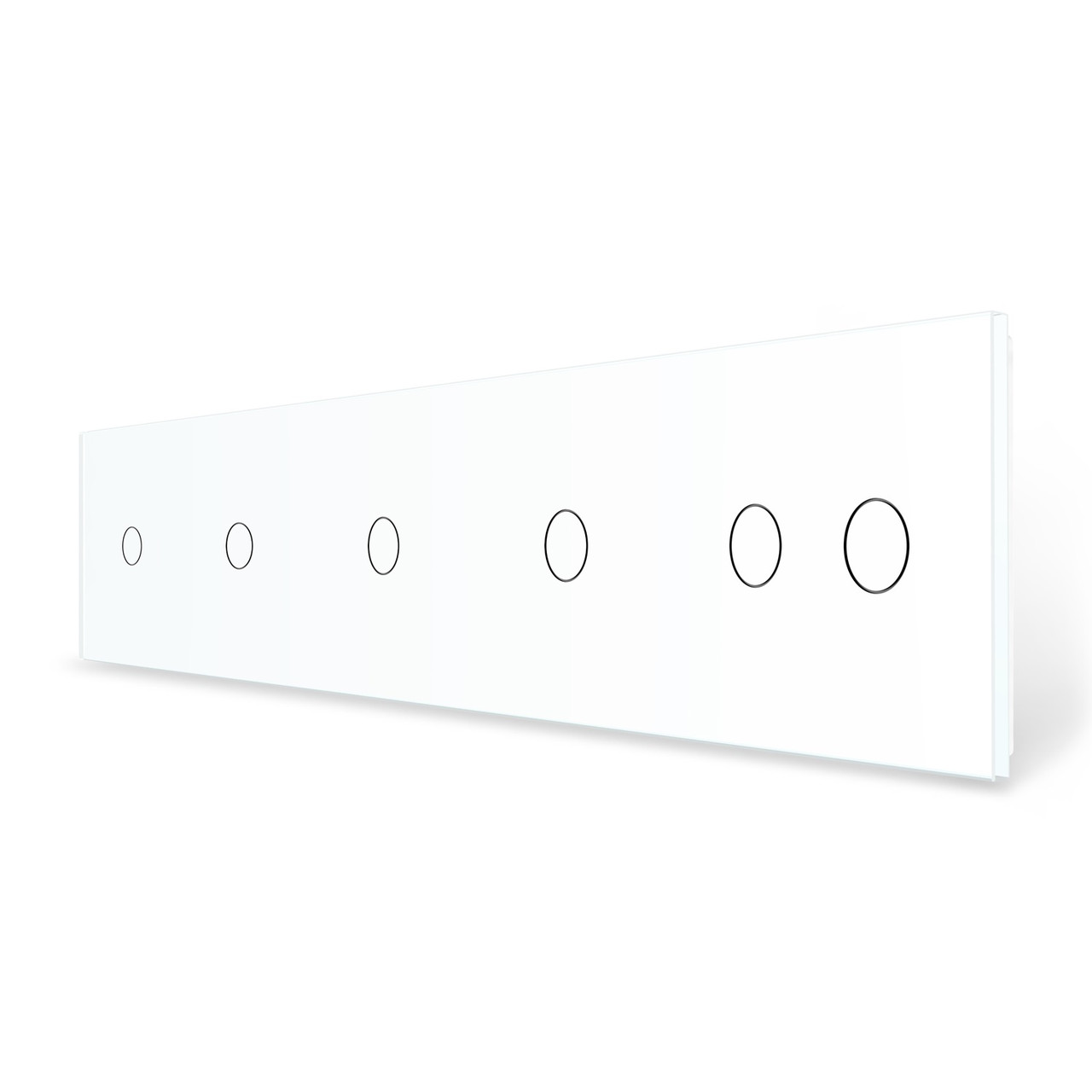 Рамка 5-постова для чотирьох 1-сенсорних та одного 2-сенсорного вимикачів (1-1-1-1-2) LIVOLO, загартоване скло, біла, 365×80 мм, фото 1