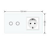 Розумний сенсорний EC вимикач 2 сенсора 1 розетка Livolo білий скло (VL-M7FC2Z2/FCTC16A-2WP), фото 5