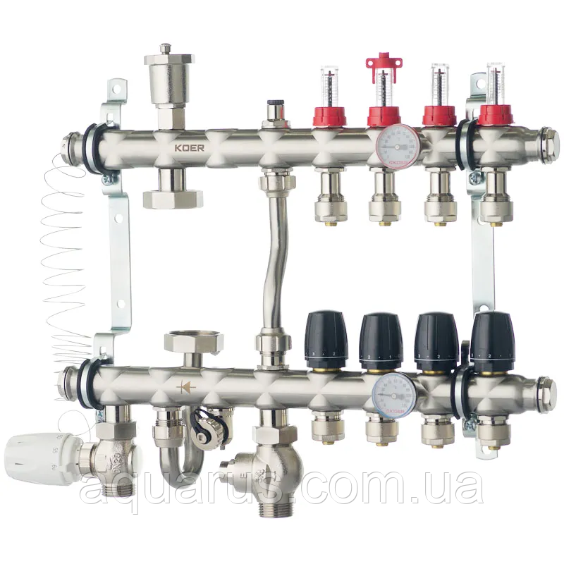 Колектор з вбудованим змішув. вузлом KOER KR.S1012-4 1"х4 SUS304 та євроконусами 3/4-16 (KR2937)