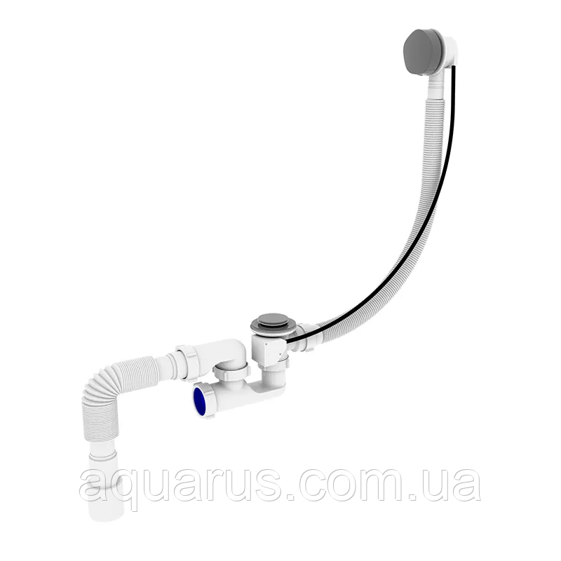 Сифон для ванни Zerix SV-02-B з ревізією, переливом "напівавтомат" (трос 580 мм) (ZX4960)