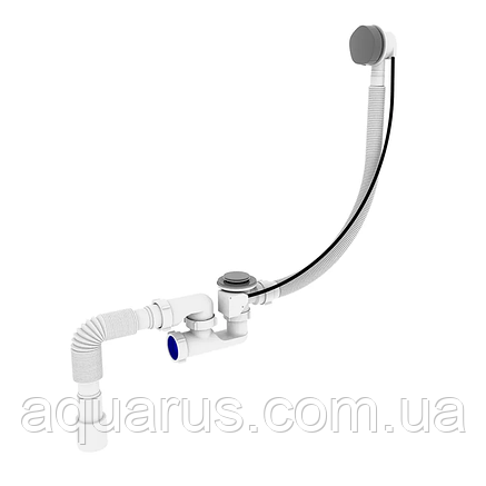 Сифон для ванни Zerix SV-02-B з ревізією, переливом "напівавтомат" (трос 580 мм) (ZX4960), фото 1