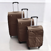 💜Набір із трьох тканинних дорожніх валіз на 4 колесах, телескопічна ручка, високої якості, Колір Коричневий