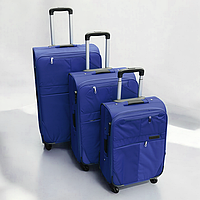 💙Набір із трьох тканинних дорожніх валіз на 4 колесах, телескопічна ручка, високої якості, Колір Синій