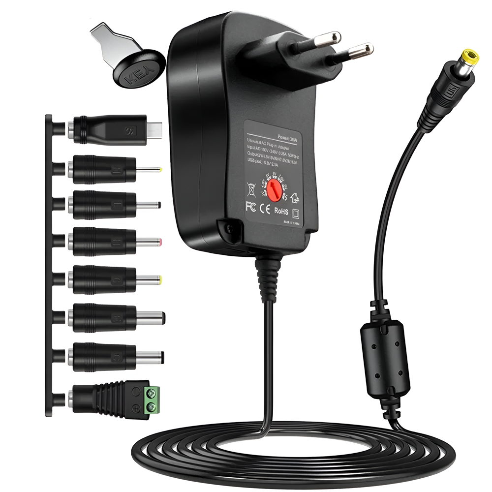 Універсальний блок живлення з комплектом перехідників Addap PA-01u, мережевий адаптер з регулюванням напруги 3V-12V, 30W, фото 1