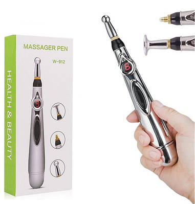Масажер для тіла електричний ручний (масажна ручка) 3в1 Massager Pen W-912 (сріблястий) (1 батарейка тип