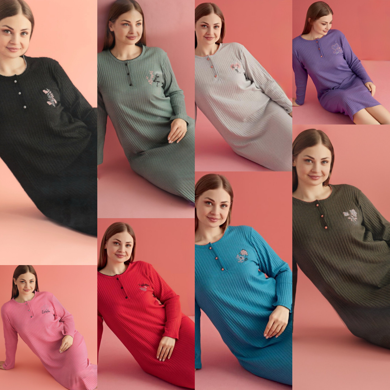 Нічна сорочка з довгими рукавами різних кольорів, фото 1