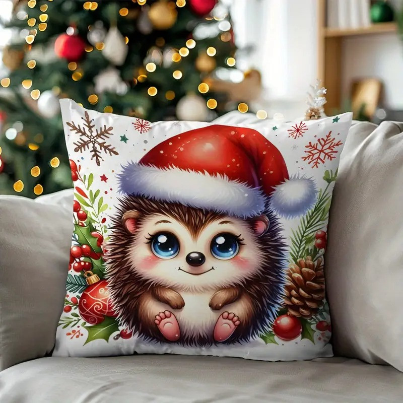 Наволочка новорічна Різдвяна Різдвяна чохол на подушку Новорічний Їжачок 45х45 см, фото 1