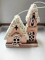 Іграшка на ялинку будиночок пудра, новорічна прикраса декор — ялинкова іграшка