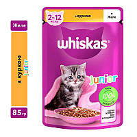 Вологий корм для кошенят Whiskas (віскас) Junior з м'ясом курки в желе 85 г