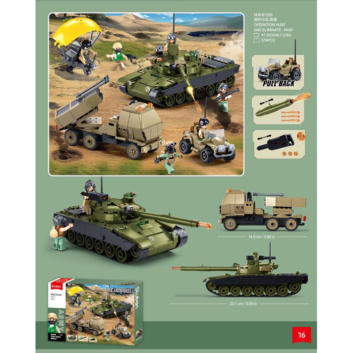 Конструктор SLUBAN M38-B1259 військовий, танк 23, 1см, машина 14, 9см, фігурки, 579дет, фото 1